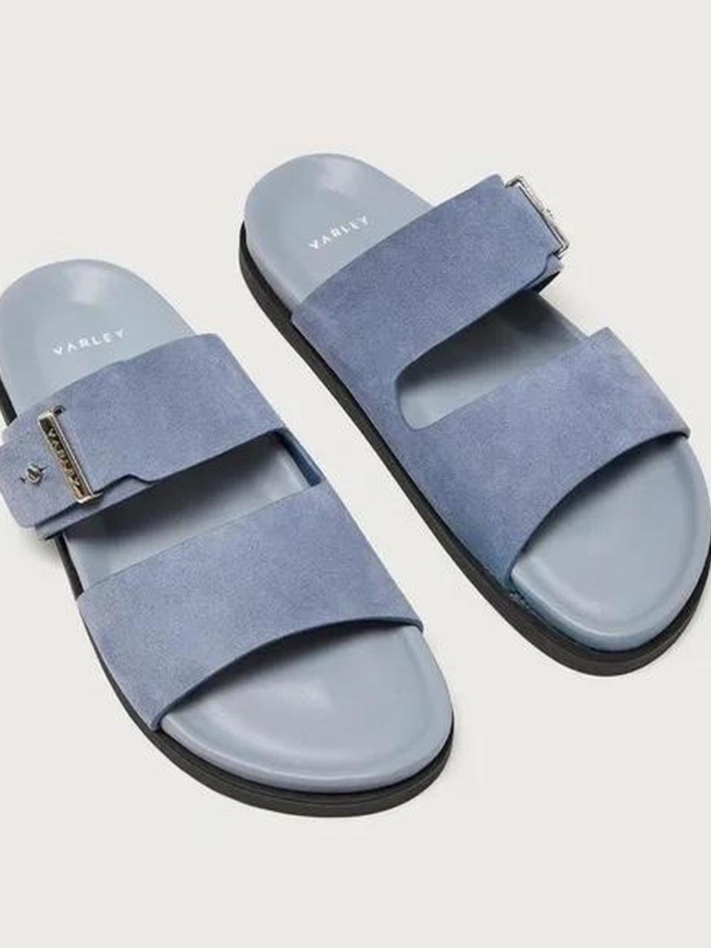 Varley Light Blue Suede Double-Strap Slide Sandals - Picture 2 of 6